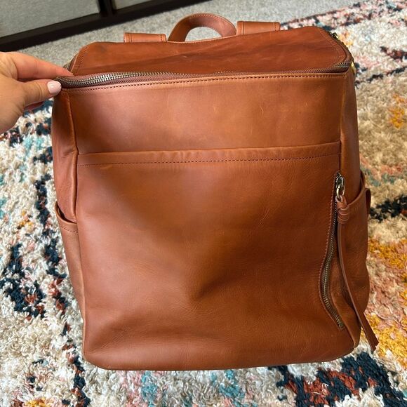Azaria Luxe La Mère Backpack Grand Brown Leather Baby Diaper Bag - Picture 5 of 13